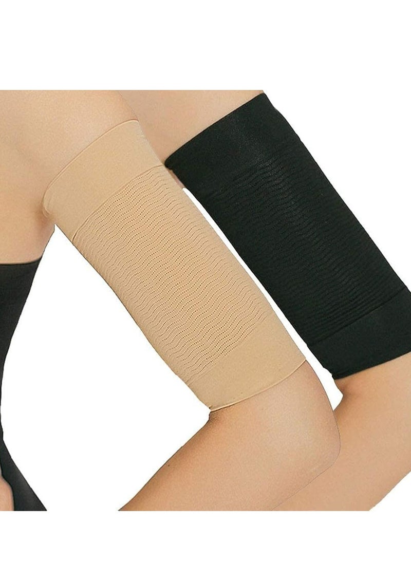 Oasisgalore 2-Pack Arm Slimming Wraps, Beige & Black Compression Sleeves for Fat Loss and Toning, Women's Fitness Arm Shapers  - Image 1