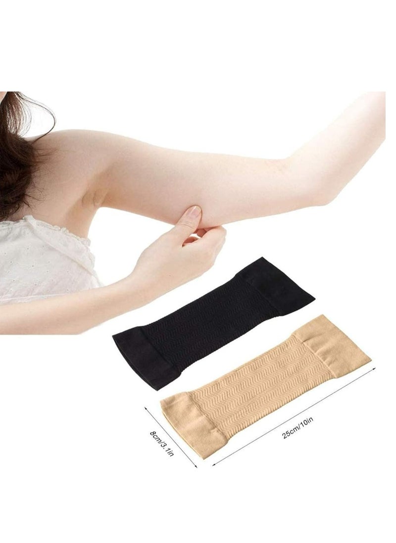 Oasisgalore - 2-Pack Arm Slimming Wraps, Beige & Black Compression Sleeves for Fat Loss and Toning, Women's Fitness Arm Shapers - Image 1