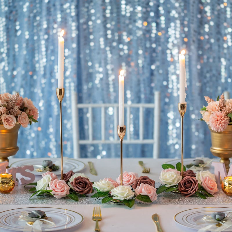 Inweder Taper Candle Holders for Candlesticks, Set of 3 Gold Candlestick Holders, Metal Candle Sticks Long Holder, Tall Candle Holder Set for Table Centerpiece, Wedding, Fits 3/4 inch Thick Candles - Image 3