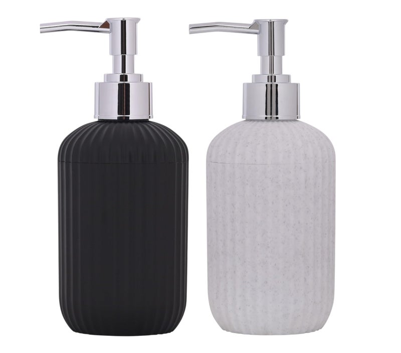 Shenron Liquid Soap Dispenser for Wash Basin & Bathroom, 250 ML Empty Refillable Handwash Bottle with Pump, Ideal for Sanitizer, Lotion & Shampoo, Unbreakable Plastic Body (Black & Marble, Set of 2) - Image 1