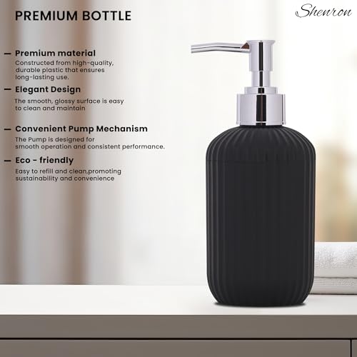 Shenron Liquid Soap Dispenser for Wash Basin & Bathroom, 250 ML Empty Refillable Handwash Bottle with Pump, Ideal for Sanitizer, Lotion & Shampoo, Unbreakable Plastic Body (Black & Marble, Set of 2) - Image 3