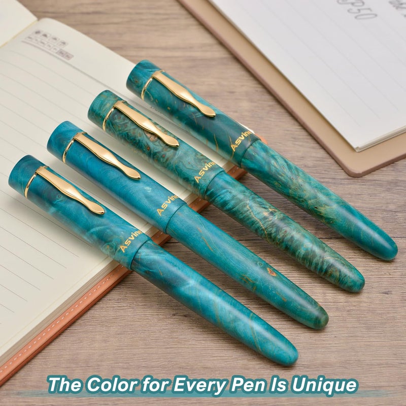 Asvine Stabilized Wood Fountain Pen C2000 Number 8 Extra Fine Nib Large Handcraft Unique Pattern Pen with Converter Pen Box Collection Set- Oasis - Image 2