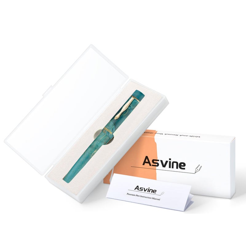 Asvine Stabilized Wood Fountain Pen C2000 Number 8 Extra Fine Nib Large Handcraft Unique Pattern Pen with Converter Pen Box Collection Set- Oasis - Image 3