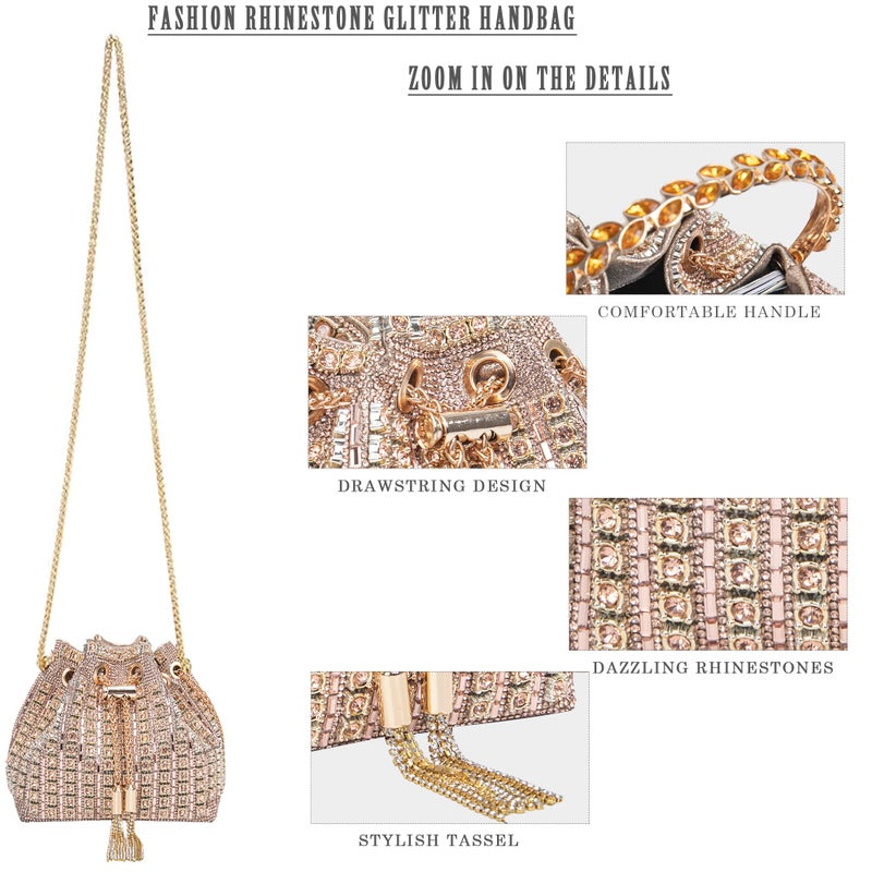 BBTT.ful Sparkly Diamond Evening Bag Clutch Purses for Women Rhinestone Purse Glitter Handbag for Party Prom Cocktail(champagne) - Image 3