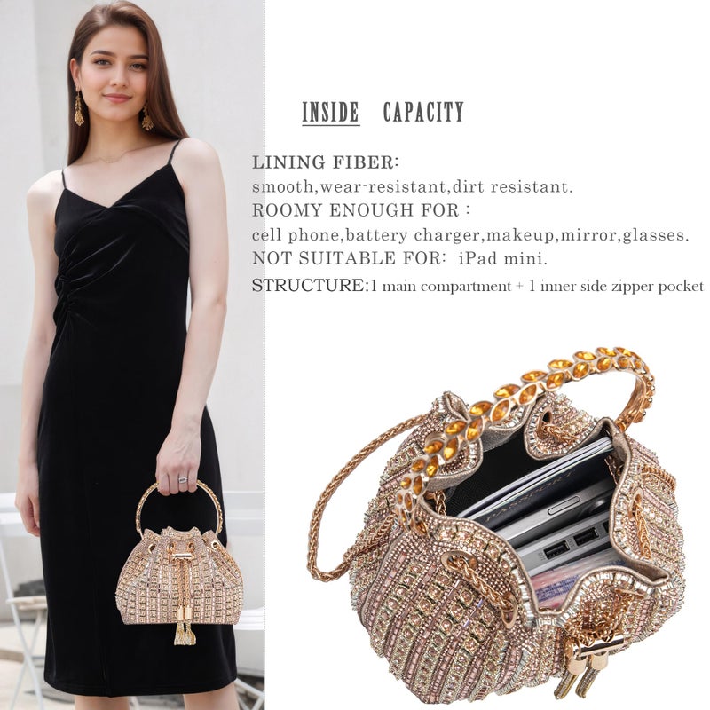 BBTT.ful Sparkly Diamond Evening Bag Clutch Purses for Women Rhinestone Purse Glitter Handbag for Party Prom Cocktail(champagne) - Image 4