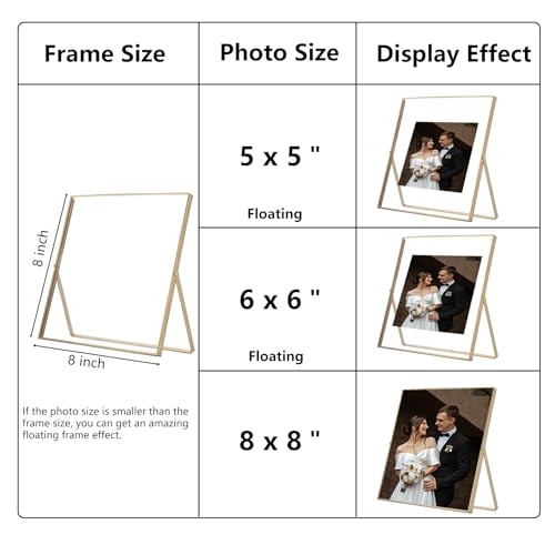 GorYeeFine Gold 5x5'' Floating Frame Set of 2,For Photo Sizes(4x4'' or 3x3''),Beautiful Metal Beaded Frames Adjustable Tabletop/Shelf Photo Frame,Classy Gift Choice for Wedding,Birthday or Christmas Gift - Image 4