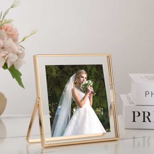 GorYeeFine Gold 5x5'' Floating Frame Set of 2,For Photo Sizes(4x4'' or 3x3''),Beautiful Metal Beaded Frames Adjustable Tabletop/Shelf Photo Frame,Classy Gift Choice for Wedding,Birthday or Christmas Gift - Image 3