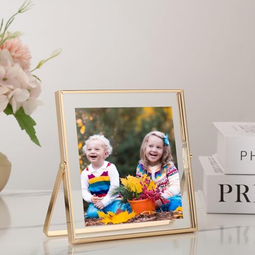 GorYeeFine Gold 5x5'' Floating Frame Set of 2,For Photo Sizes(4x4'' or 3x3''),Beautiful Metal Beaded Frames Adjustable Tabletop/Shelf Photo Frame,Classy Gift Choice for Wedding,Birthday or Christmas Gift - Image 2