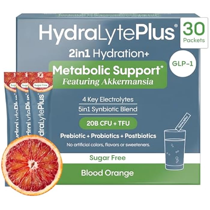 Hydralyte GLP-1 Metabolic Support - Weight Loss Management and Gut Health - 5in1 Probiotic Blend - Akkermansia Muciniphila + Prebiotic Fiber + Electrolytes - Sugar Free (30 Packets) - Image 1