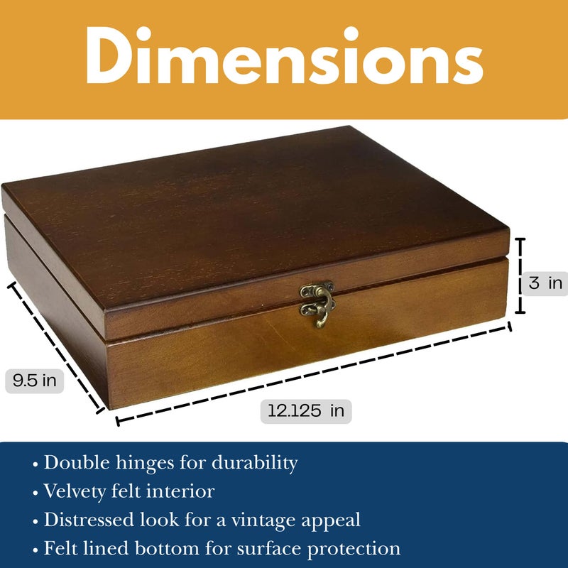 WE Games Old World Wooden Box with Brass Latch â€“ Vintage-Style Wooden Keepsake Box for Jewelry & Trinket Storage, Walnut Finish - Image 3