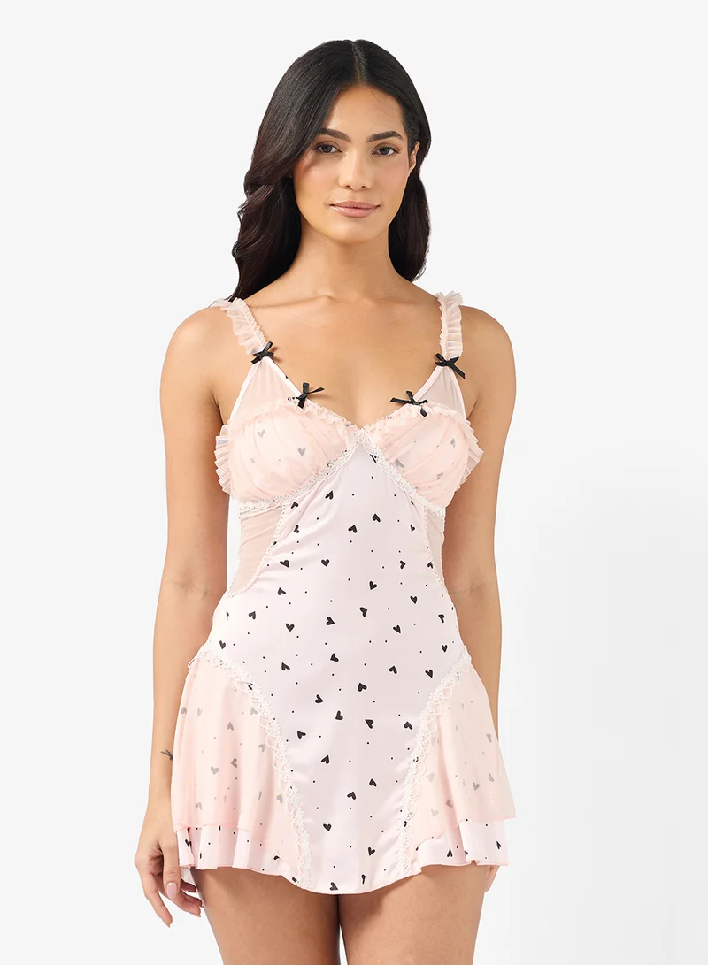ELLA Polka Night DressWith Lace
