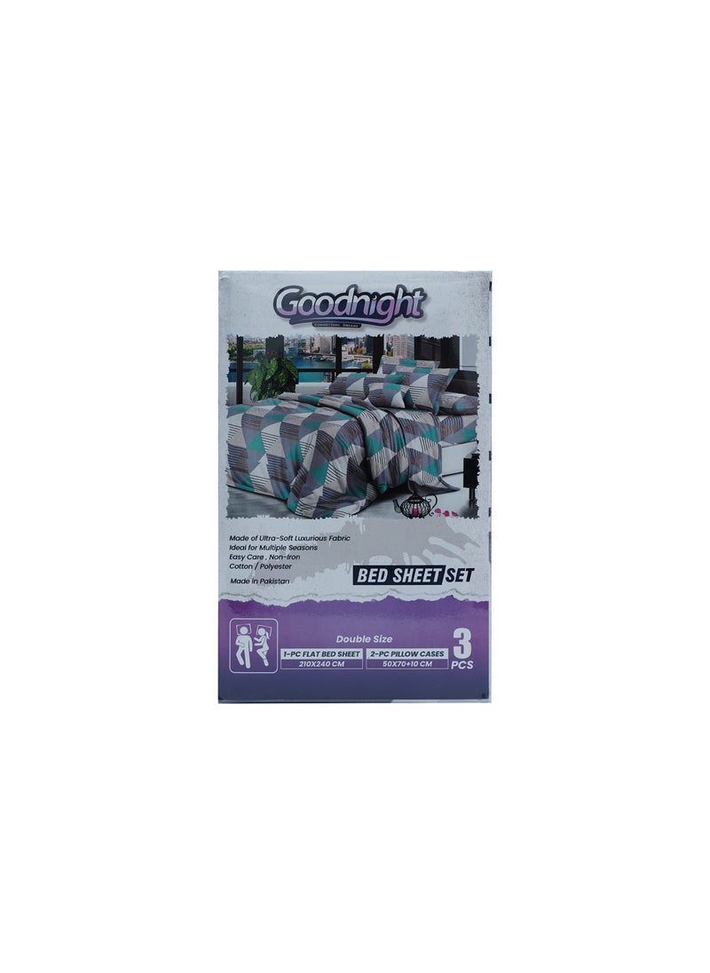 GOODNIGHT 3 Piece Luxury Bed Sheet Set with 1 Flat Sheet and 2 Pillowcases Crafted from Ultra Soft and Breathable Cotton and Polyester blend, Size 210 x 240 Cm 