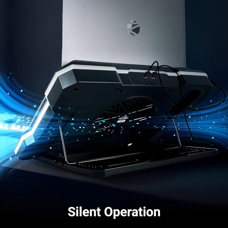 ZEBRONICS NC9200، وسادة تبريد لابتوب، مروحة RGB LED بحجم 140 مم، تدعم لابتوبات حتى 19 بوصة، منفذ USB مزدوج، وسادة فوم مغناطيسية، حامل موبايل قابل للفك، وحدة تحكم في سرعة المروحة، سرعة عالية، 10 أوضاع RGB LED - Image 4