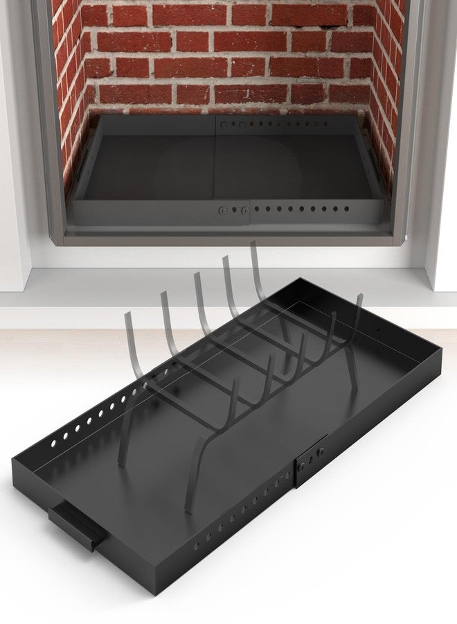 Air Jade Fireplace Tray, Galvanized Steel Ash Pan with Handles for Collecting Ash, Adjustable Up to 31.5" x 13" Ember Holder Fireplace Pan, Black, Rectangle - Image 1