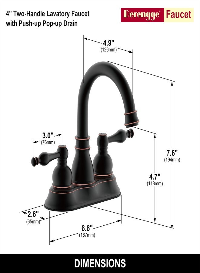 Derengge Oil Rubbed Bronze Two-Handle Bathroom Faucet,Lavatory Bathroom Sink Faucet with Pop up Drain Trim Assembly,F-450-JM ORB - Image 2