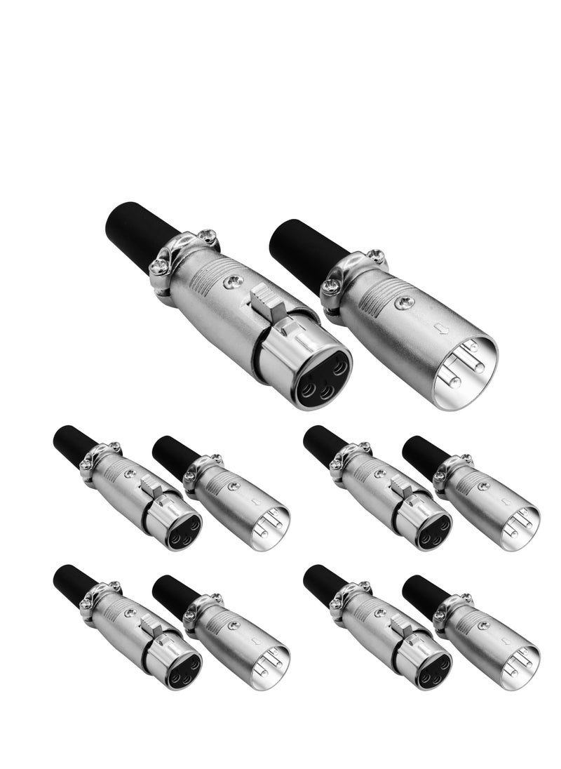 Excefore 10 Pieces 3 Pin XLR Male Female Microphone Audio Cable Connector, 5 Male and 5 Female XLR Mic Snake Plug, Microphone Audio Socket for High Conductivity and Ultra-Low Noise  - Image 1