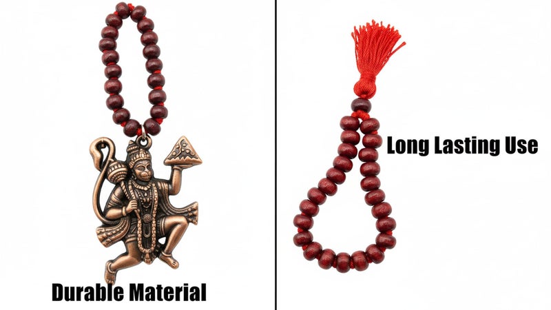 AFH Lord Flying Hanuman Red Wooden Mala Copper Car Hanging Ornament Mirror Décor Dream Catcher Positive Vibes Balcony, Gift, Vehicle, Wind Chimes - Image 4