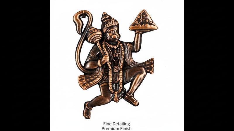 AFH Lord Flying Hanuman Red Wooden Mala Copper Car Hanging Ornament Mirror Décor Dream Catcher Positive Vibes Balcony, Gift, Vehicle, Wind Chimes - Image 3