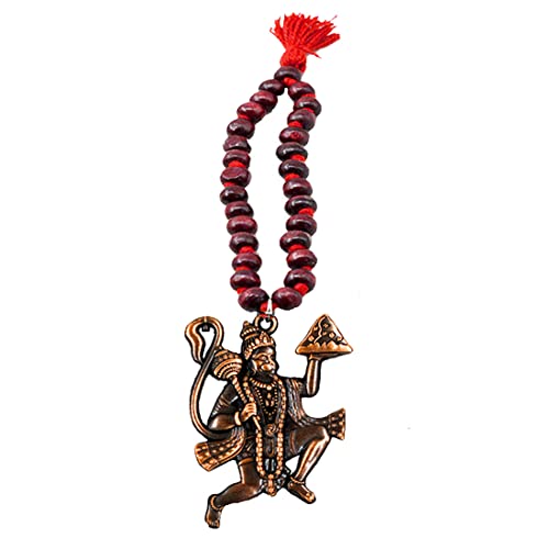 AFH Lord Flying Hanuman Red Wooden Mala Copper Car Hanging Ornament Mirror Décor Dream Catcher Positive Vibes Balcony, Gift, Vehicle, Wind Chimes - Image 5