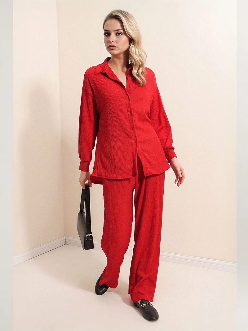 BIG DART BDART Textured Long Sleeve Knit Shirt & Pants Knitted Co-ord Set