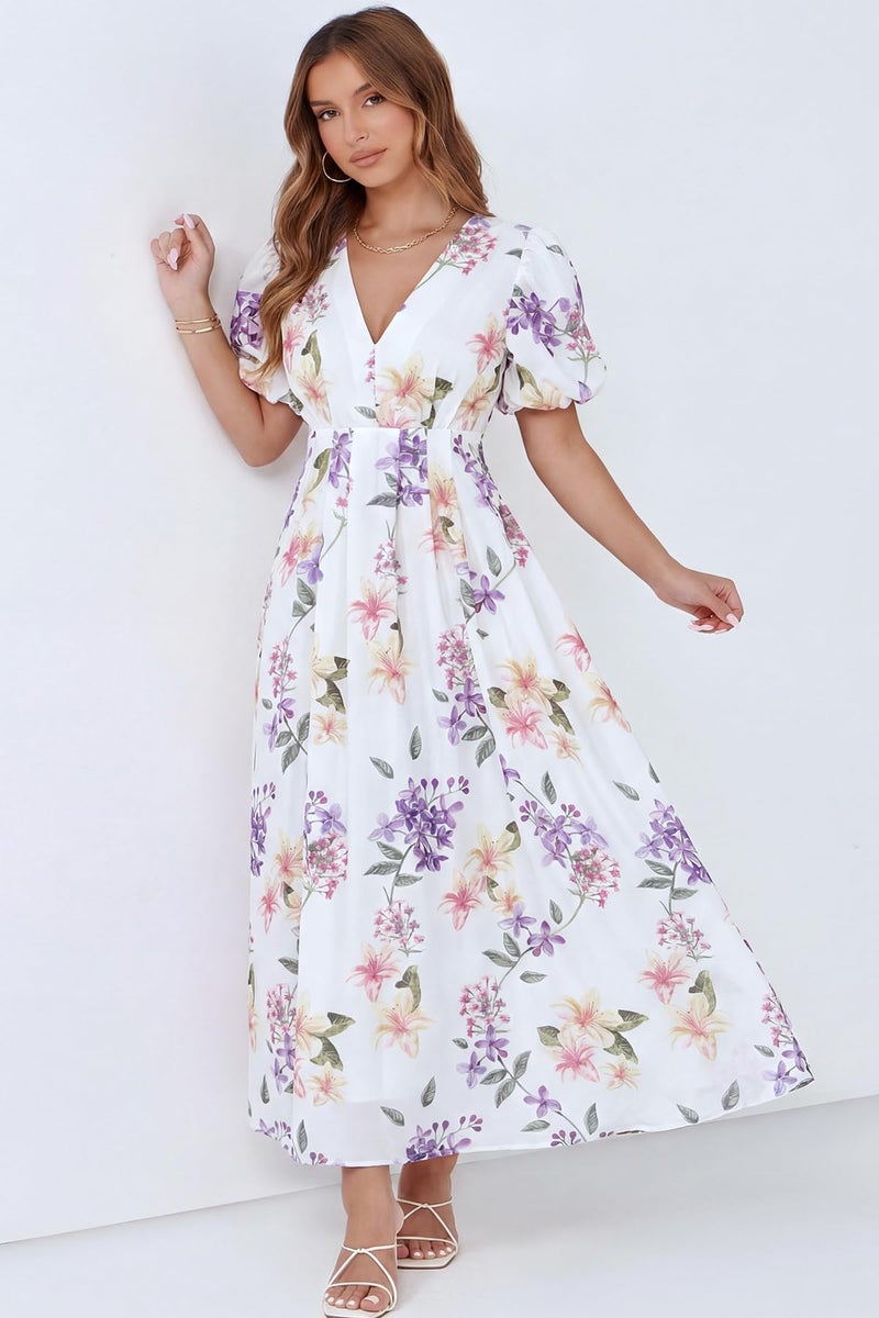 Maxigerui Women's Summer Floral Maxi Dress Spring Wedding Guest Dress 2026 Wisteriaâ€Œ Floral Purple Print XL - Image 2