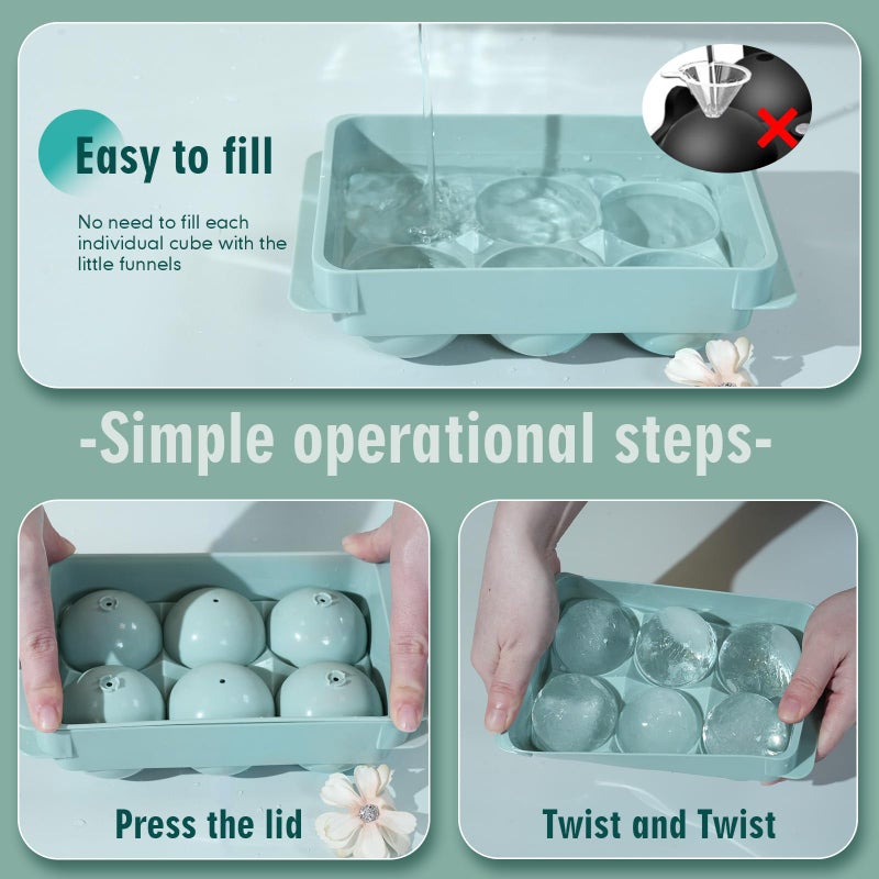 WIBIMEN Large Ice Cube Molds, Big Round Whiskey Ice Cube Trays for Freezer, Easy to Fill & Release, Whiskey Bourbon Cocktail(1.9In*6 Balls- Blue/2 Pack) - Image 4