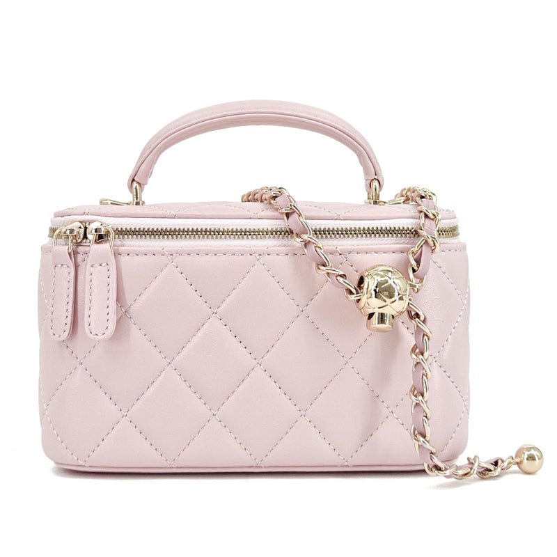 M-ioi-M Genuine Leather Quilted Mini Purse for Women,Soft Lambskin Crossbody Bag with Gold Chain Strap,Small Top-Handle Shoulder Handbag,Designer Evening Vanity Pouch(Sakura Pink, Detachable Strap) - Image 1