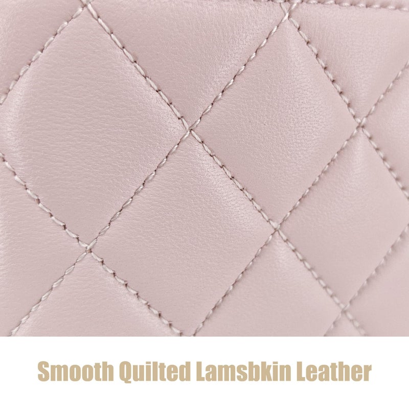M-ioi-M Genuine Leather Quilted Mini Purse for Women,Soft Lambskin Crossbody Bag with Gold Chain Strap,Small Top-Handle Shoulder Handbag,Designer Evening Vanity Pouch(Sakura Pink, Detachable Strap) - Image 4