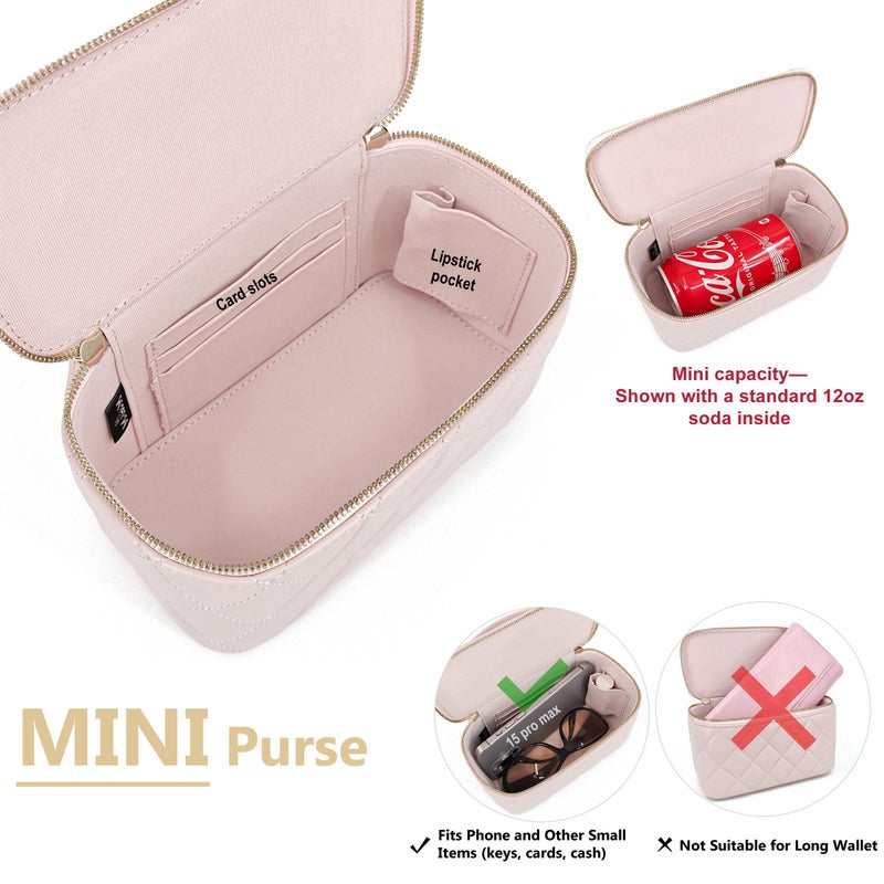 M-ioi-M Genuine Leather Quilted Mini Purse for Women,Soft Lambskin Crossbody Bag with Gold Chain Strap,Small Top-Handle Shoulder Handbag,Designer Evening Vanity Pouch(Sakura Pink, Detachable Strap) - Image 5