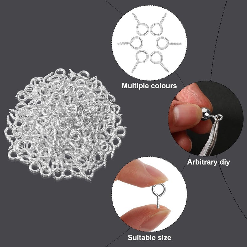 Ferraycle 1200 Pcs Small Screw Eye Pins for Jewelry Making Mini Eye Screws Eyelet Pins Hooks for DIY Art Craft Projects, 3 Sizes(0.16 x 0.32 Inch, 0.2 x 0.39 Inch, 0.24 x 0.5 Inch,Silver) - Image 2