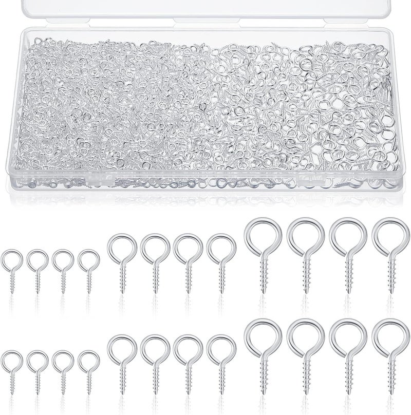 Ferraycle 1200 Pcs Small Screw Eye Pins for Jewelry Making Mini Eye Screws Eyelet Pins Hooks for DIY Art Craft Projects, 3 Sizes(0.16 x 0.32 Inch, 0.2 x 0.39 Inch, 0.24 x 0.5 Inch,Silver) - Image 1