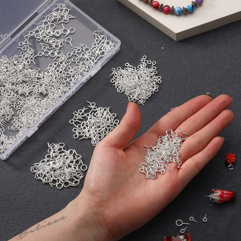 Ferraycle 1200 Pcs Small Screw Eye Pins for Jewelry Making Mini Eye Screws Eyelet Pins Hooks for DIY Art Craft Projects, 3 Sizes(0.16 x 0.32 Inch, 0.2 x 0.39 Inch, 0.24 x 0.5 Inch,Silver) - Image 3