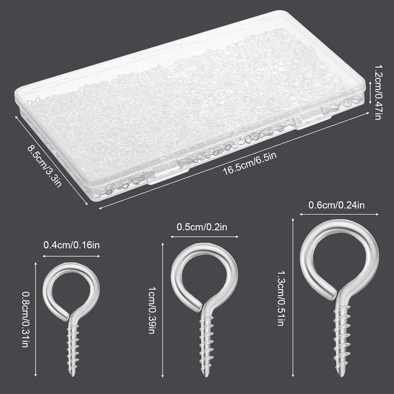 Ferraycle 1200 Pcs Small Screw Eye Pins for Jewelry Making Mini Eye Screws Eyelet Pins Hooks for DIY Art Craft Projects, 3 Sizes(0.16 x 0.32 Inch, 0.2 x 0.39 Inch, 0.24 x 0.5 Inch,Silver) - Image 5