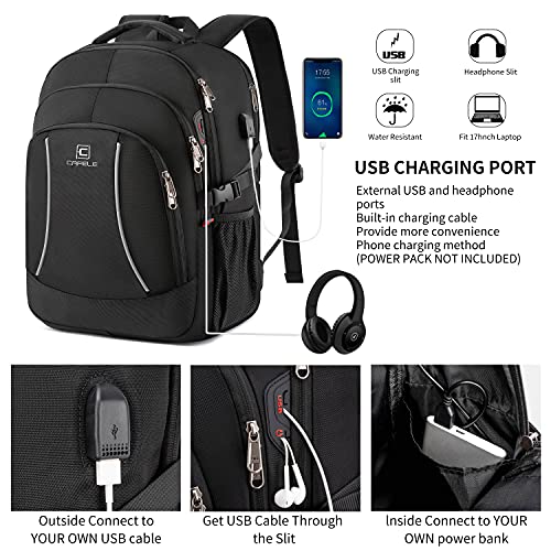 CAFELE 17.3 inch Laptop Backpack,School Bookbag Computer Rucksack with USB Charging Port,Water Resistant Sturdy Bagpack for Business College School Travel,Men Women Casual Daypack,Black - Image 3
