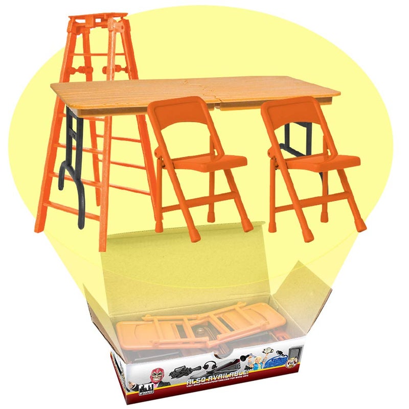 Figures Toy Company مجموعة كراسي طاولة السلم البرتقالية النهائية لشخصيات المصارعة - Image 3