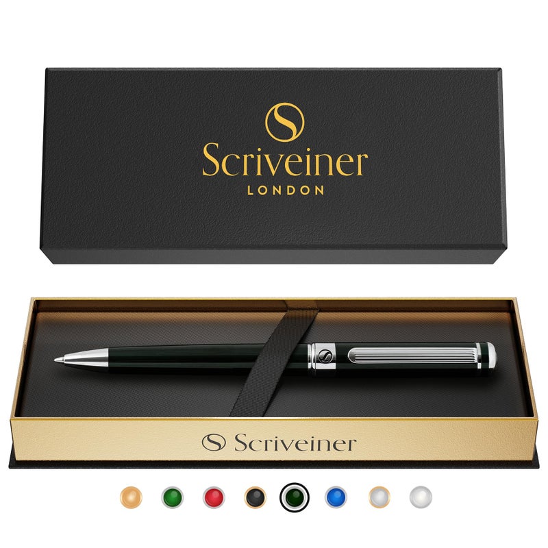 Scriveiner BlackGreen Ballpoint Pen - Black Green Luxury Pen, Chrome Finish, Schmidt Black Refill, Best Ball Pen Gift Set for Men & Women, Professional Executive Office, Nice Designer Pen - Image 1