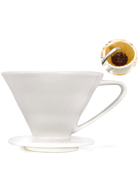 V60 Ceramic White Dripper 1-4 Cup Made of High Fired Ceramic  Material Pour Over Coffee Maker Slow Brewing Home Office Cafe Strong Flavour Brewer Size 02