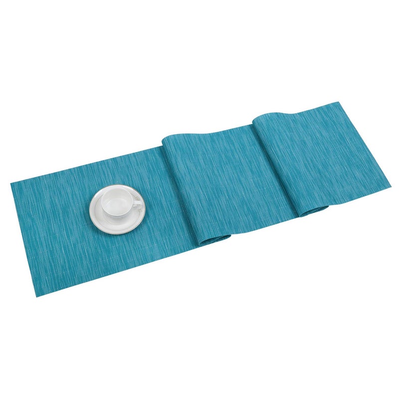 SHACOS Woven Vinyl Table Runner Indoor Outdoor 12x54 inch Kitchen Dining Table Runners Wipe Clean Washable PVC Table Runner Teal Blue