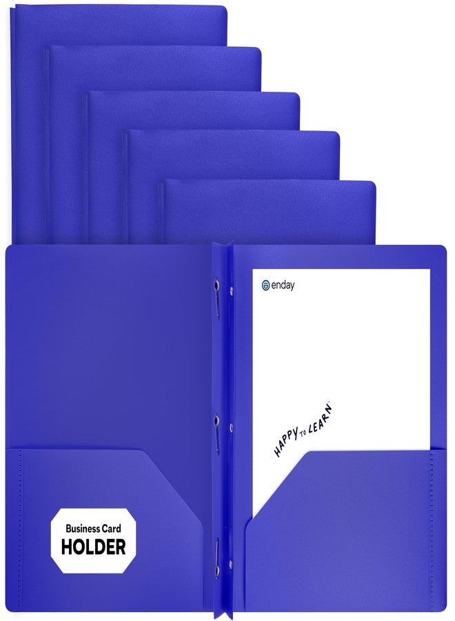 Enday Plastic Folders with Pockets and Prongs Blue, Two Pocket Folder with Brads, 3 Prong Folders with Pockets for Letter Size Sheets, Also Avail in Purple, Black, Green, Yellow, Orange, 6 Pc –by Enday - Image 1