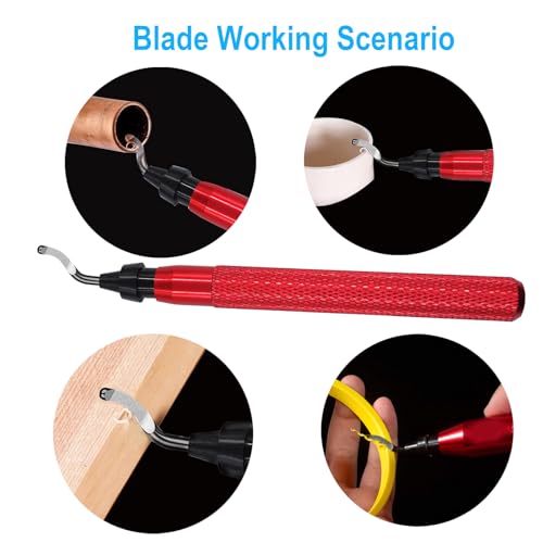 Coeweule Premium Deburring Tool with 15 Pcs High Speed Steel Swivel Blades, Deburring Tool for Metal, Resin, PVC Pipes, Plastic, Aluminum, Copper, Wood, 3D Printing Burr Removal Reamer Tool Red - Image 4