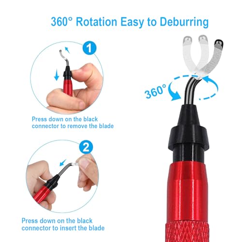 Coeweule Premium Deburring Tool with 15 Pcs High Speed Steel Swivel Blades, Deburring Tool for Metal, Resin, PVC Pipes, Plastic, Aluminum, Copper, Wood, 3D Printing Burr Removal Reamer Tool Red - Image 3
