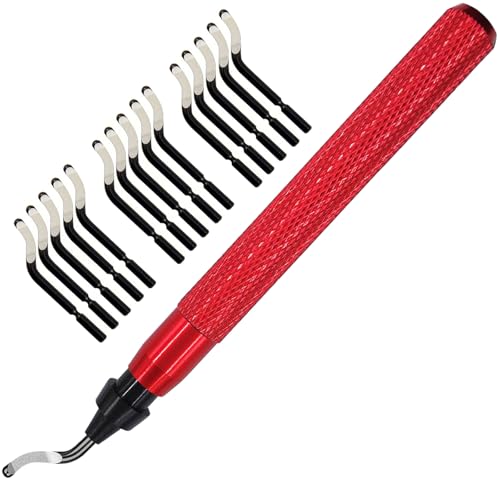 Coeweule Premium Deburring Tool with 15 Pcs High Speed Steel Swivel Blades, Deburring Tool for Metal, Resin, PVC Pipes, Plastic, Aluminum, Copper, Wood, 3D Printing Burr Removal Reamer Tool Red - Image 1