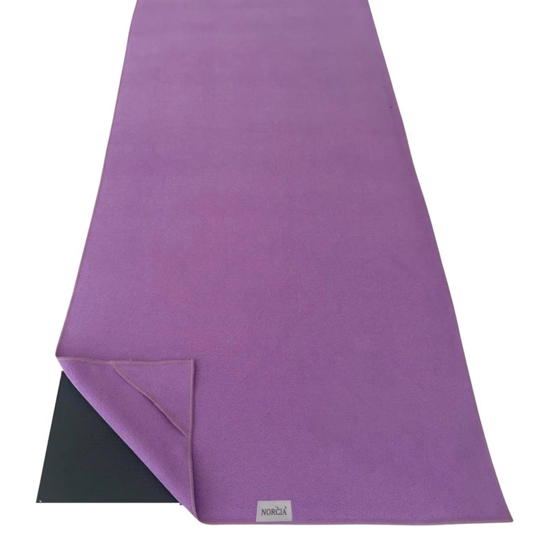 NORCIA Yoga Towel Non Slip Hot Yoga Mat Towel with Corner Pockets MatSized 24 x 72 100 Microfiber Sweat Absorbent Perfect for Hot Yoga Bikram Pilates and Yoga Mats Purple