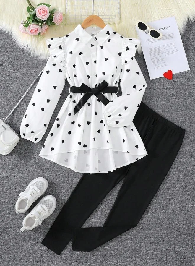 تايك تو Girls Polka-Dot Long Sleeve Shirt and Leggings Set