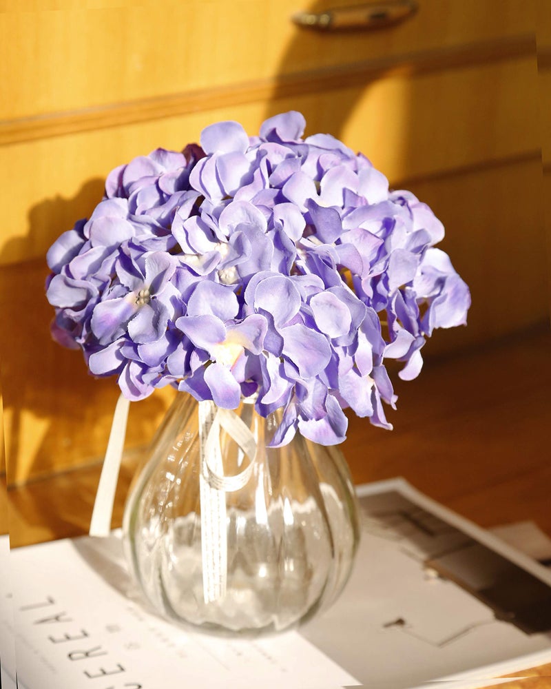 Duhouse Silk Hydrangea Artificial Flowers Heads With Stems For Wedding Home Decor Pack Of 6 (Purple) - Image 3
