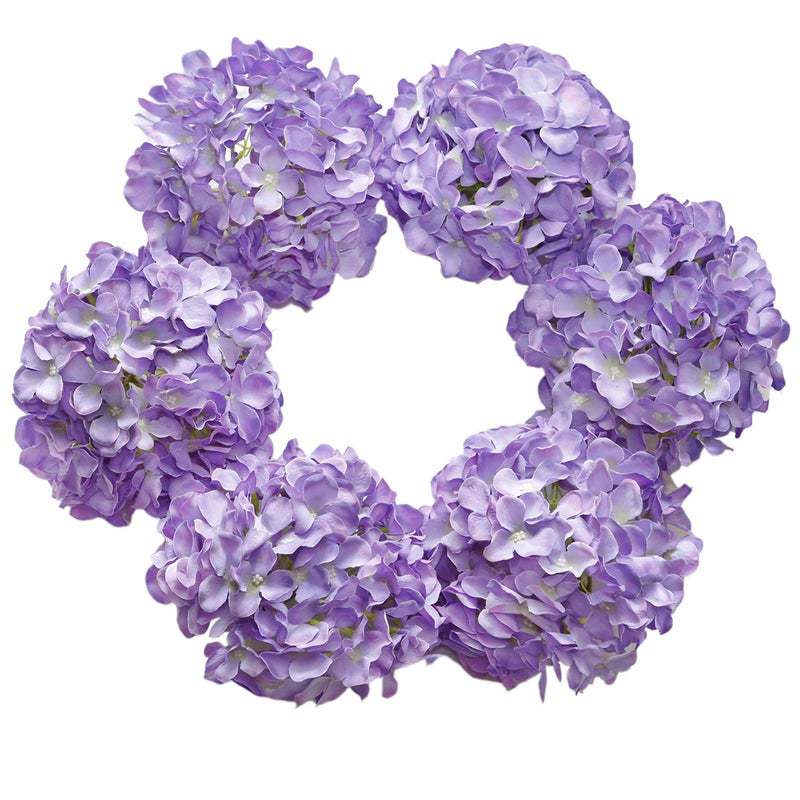 Duhouse Silk Hydrangea Artificial Flowers Heads With Stems For Wedding Home Decor Pack Of 6 (Purple) - Image 1