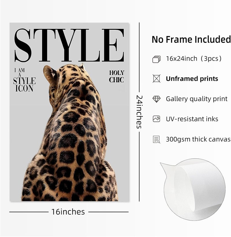 Youillne Trendy Cheetah Wall Decor Prints Preppy Leopard Wall Art Aesthetic Skateboard Canvas Poster Lucky 8 Ball Pictures Retro Fashion Painting for Bedroom Girl Room 16x24 Inch Unframed Set of 3 - Image 2