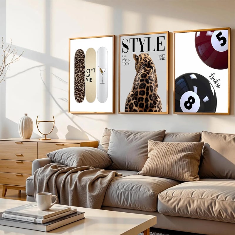 Youillne Trendy Cheetah Wall Decor Prints Preppy Leopard Wall Art Aesthetic Skateboard Canvas Poster Lucky 8 Ball Pictures Retro Fashion Painting for Bedroom Girl Room 16x24 Inch Unframed Set of 3 - Image 5