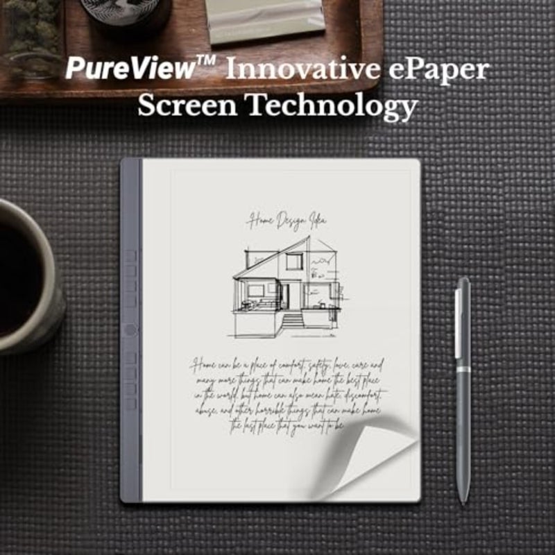 دفتر eNote2 E-Ink الرقمي لتدوين الملاحظات، هيكل من سبائك الألومنيوم، أسود، شاشة 10.3 بوصة مع 8192 مستوى ضغط، تخزين 128 جيجابايت، بطارية 6500 مللي أمبير، يتضمن قلم وغطاء جلدي - Image 2