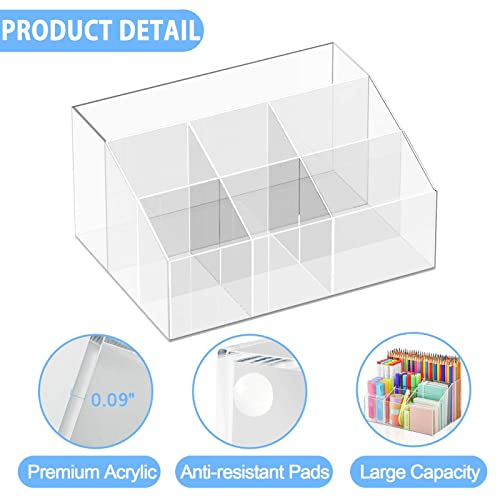 VITVITI Acrylic Pen Holder, Clear Organizer, 7 Compartment Desk Pencil Holder, Desktop Stationery Organizer for Office/School/Home/Art Supplies - Image 2